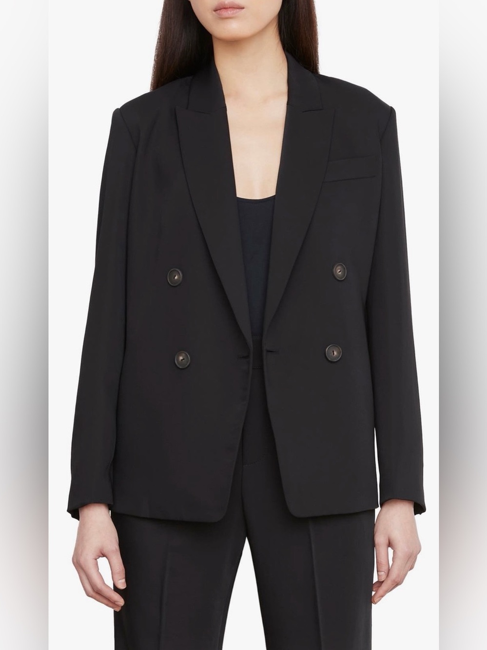 Vince Double Breasted Crepe Blazer Black Peak Lapel Workwear Size 4